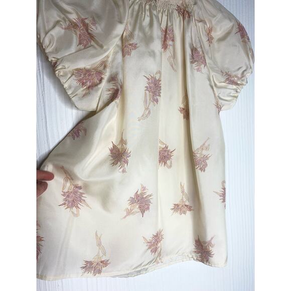 REBECCA TAYLOR Nora Silk Cap Sleeve Cream and Pink Floral Top US XSMALL - Picture 8 of 13